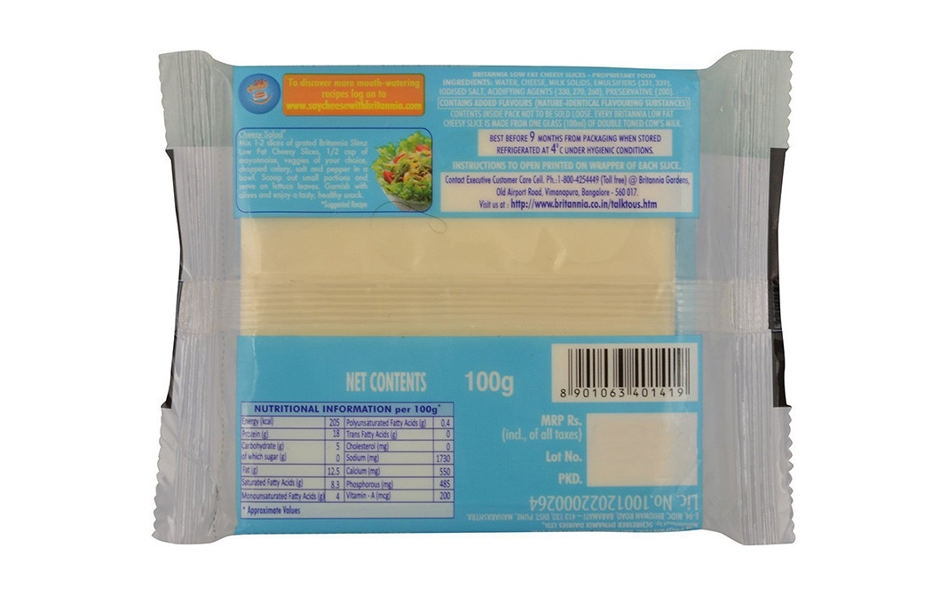 Britannia Slimz Low Fat Cheesy Slices    Pack  100 grams